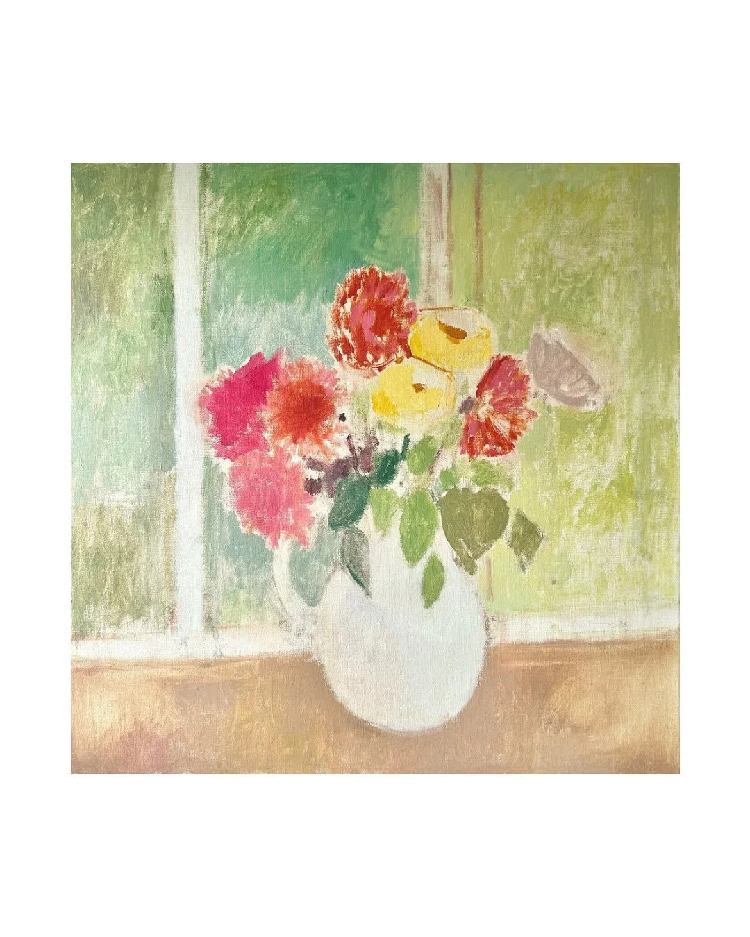 &lsquo;Roses and Dahlias&rsquo; 
20x20&rdquo;
Oil on linen
&pound;400 - DM to enquire