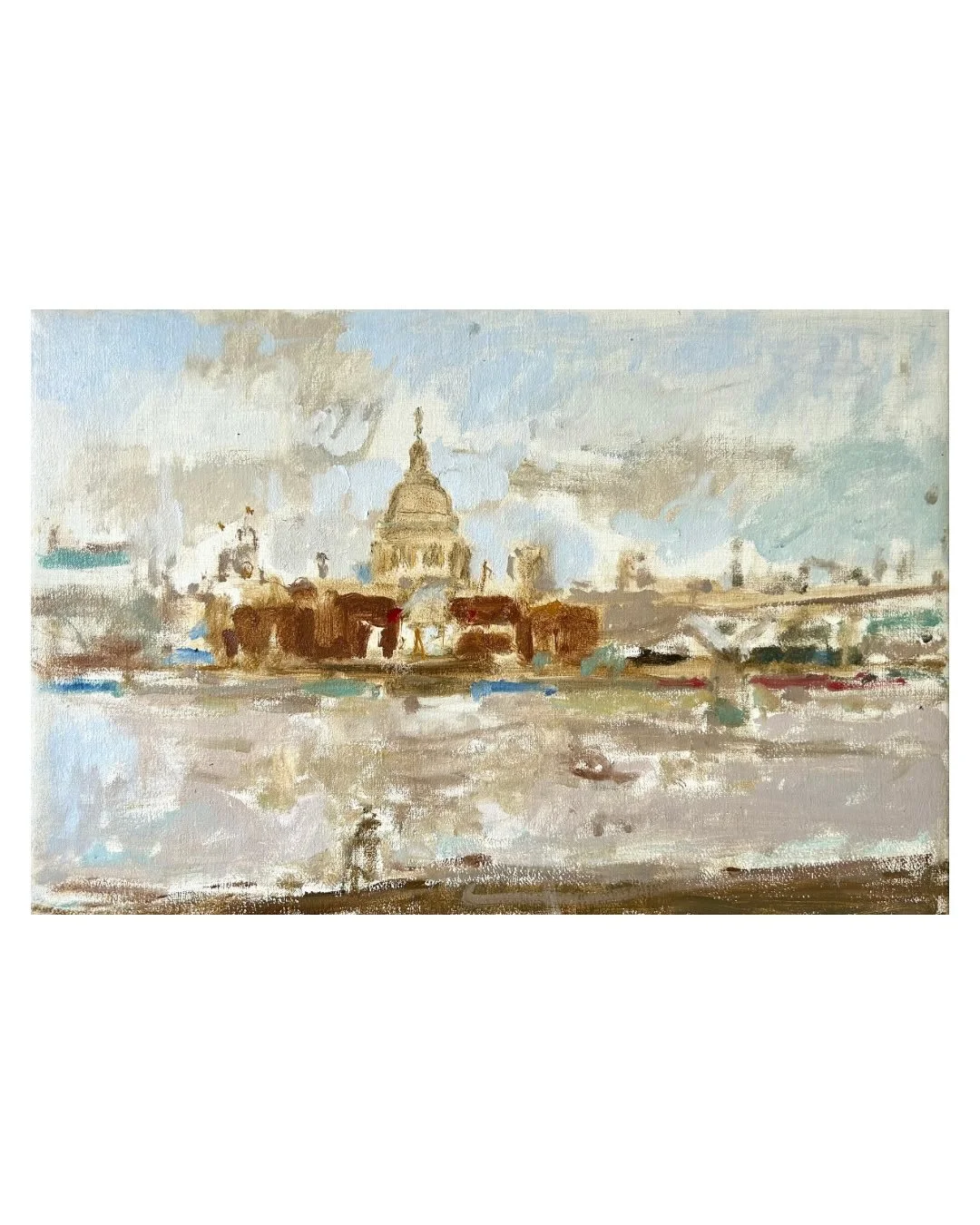 St Paul&rsquo;s from the river 
Oil in linen