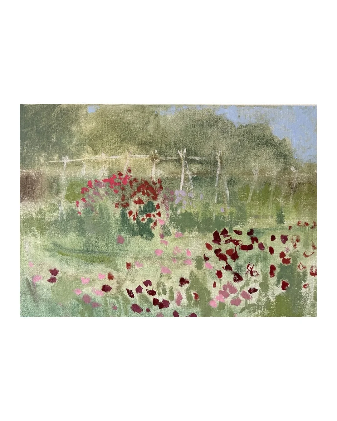 &lsquo;Sweet peas in the summer heat&rsquo;
Oil on linen
10x14&rdquo;
&pound;200