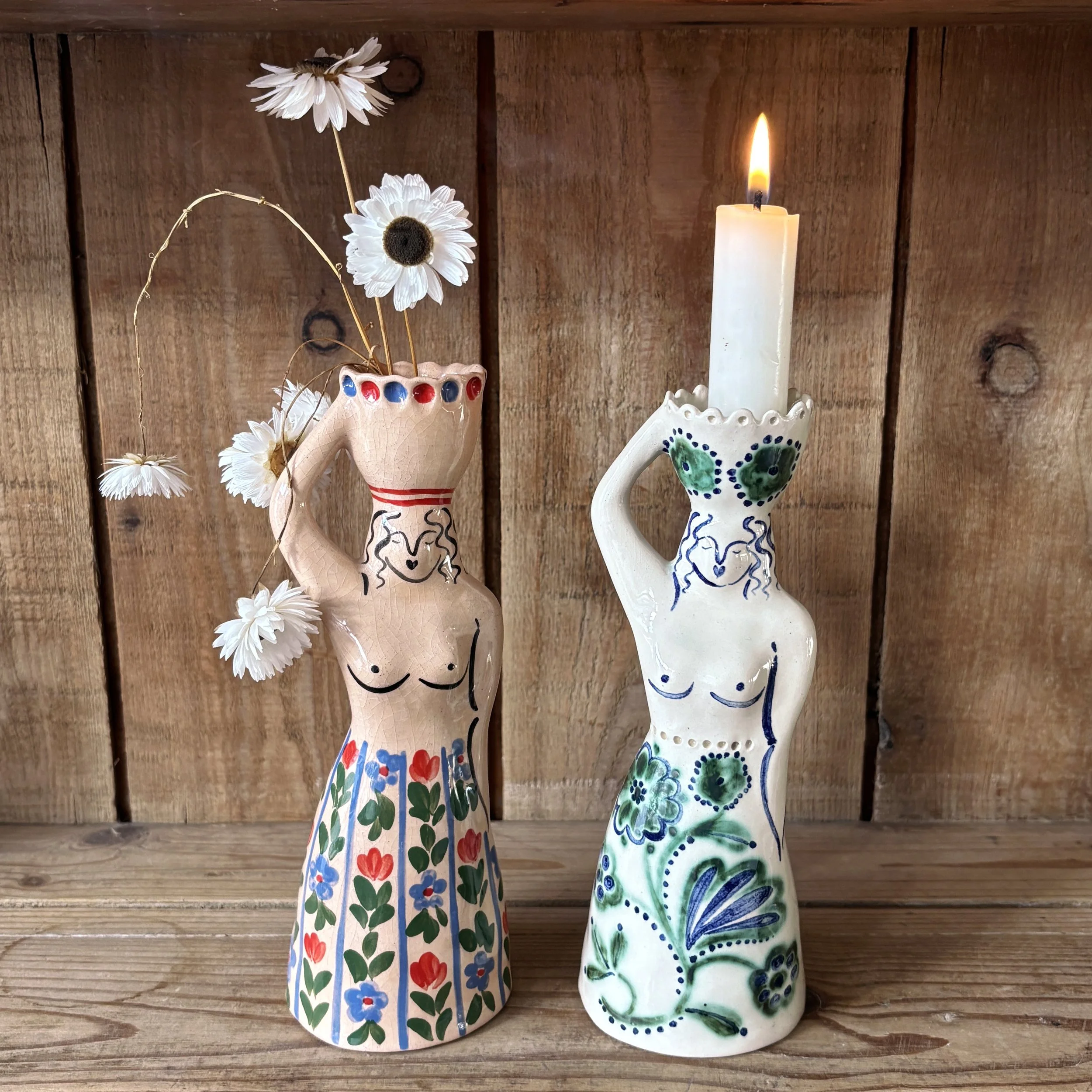 Basket Bearer Vase & Candlestick
