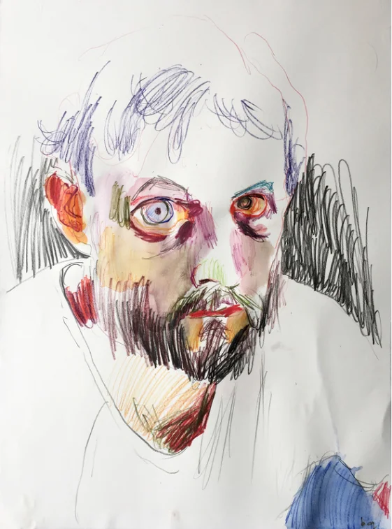 Ben Quilty, Self Portrait, 2016, coloured pencil & watercolour on paper, 76 x 56 cm