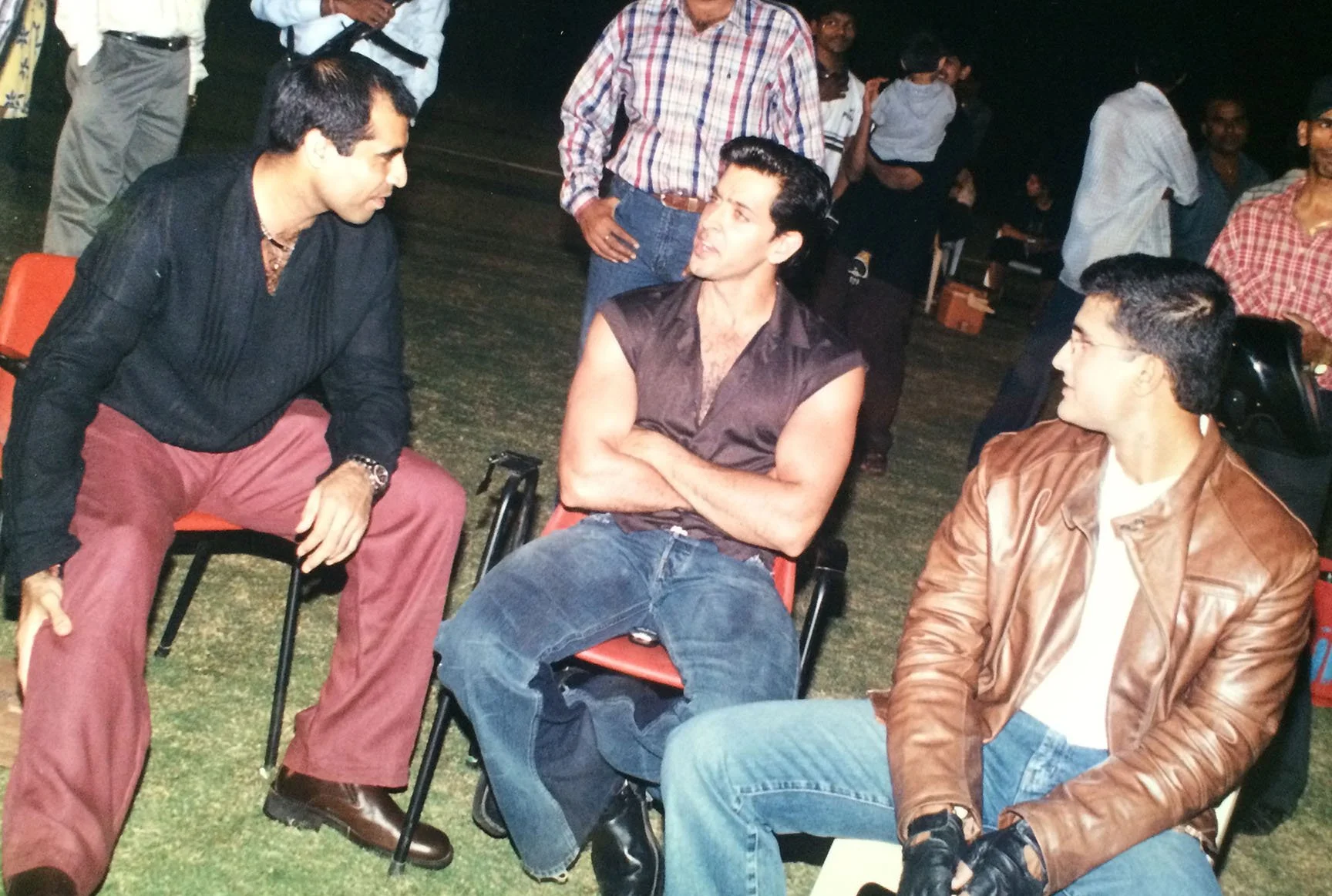 Shailendra Singh, Hrithik Roshan and Saurav Ganguly at a Percept film shoot