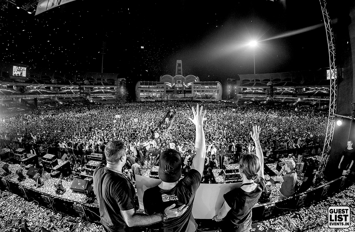 Founder of Sunburn, Shailendra Singh, World #1 DJ, Hardwell and Hardwell's Manager Anna Knaup on stage at Guestlist4Good 2015