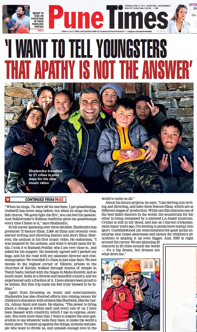 Shailendra Singh Pune Times feature on Anthem4Good April 2019