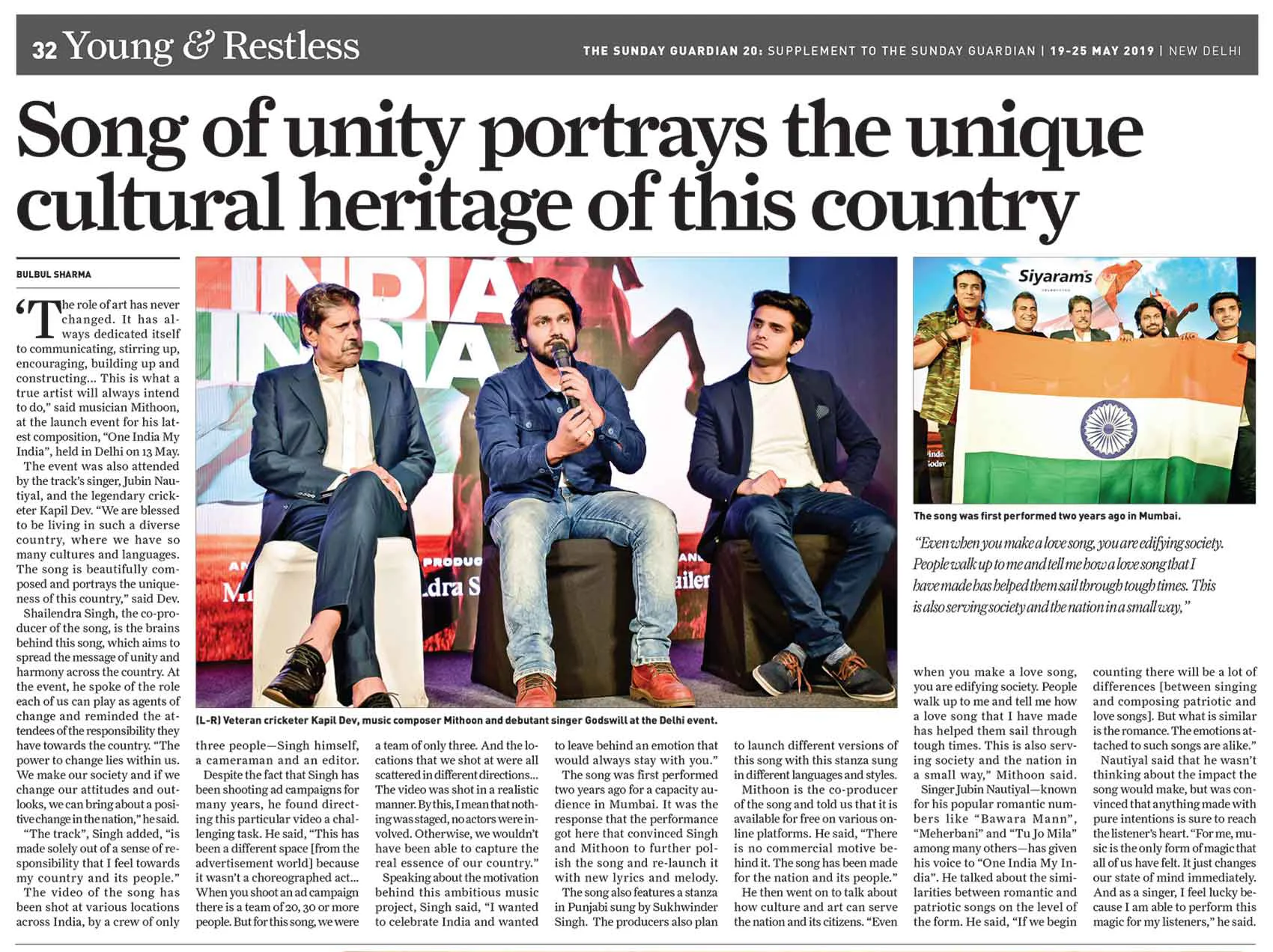 Kapil Dev supports Shailendra Singh's Anthem4Good for social change, Sunday Guardian.