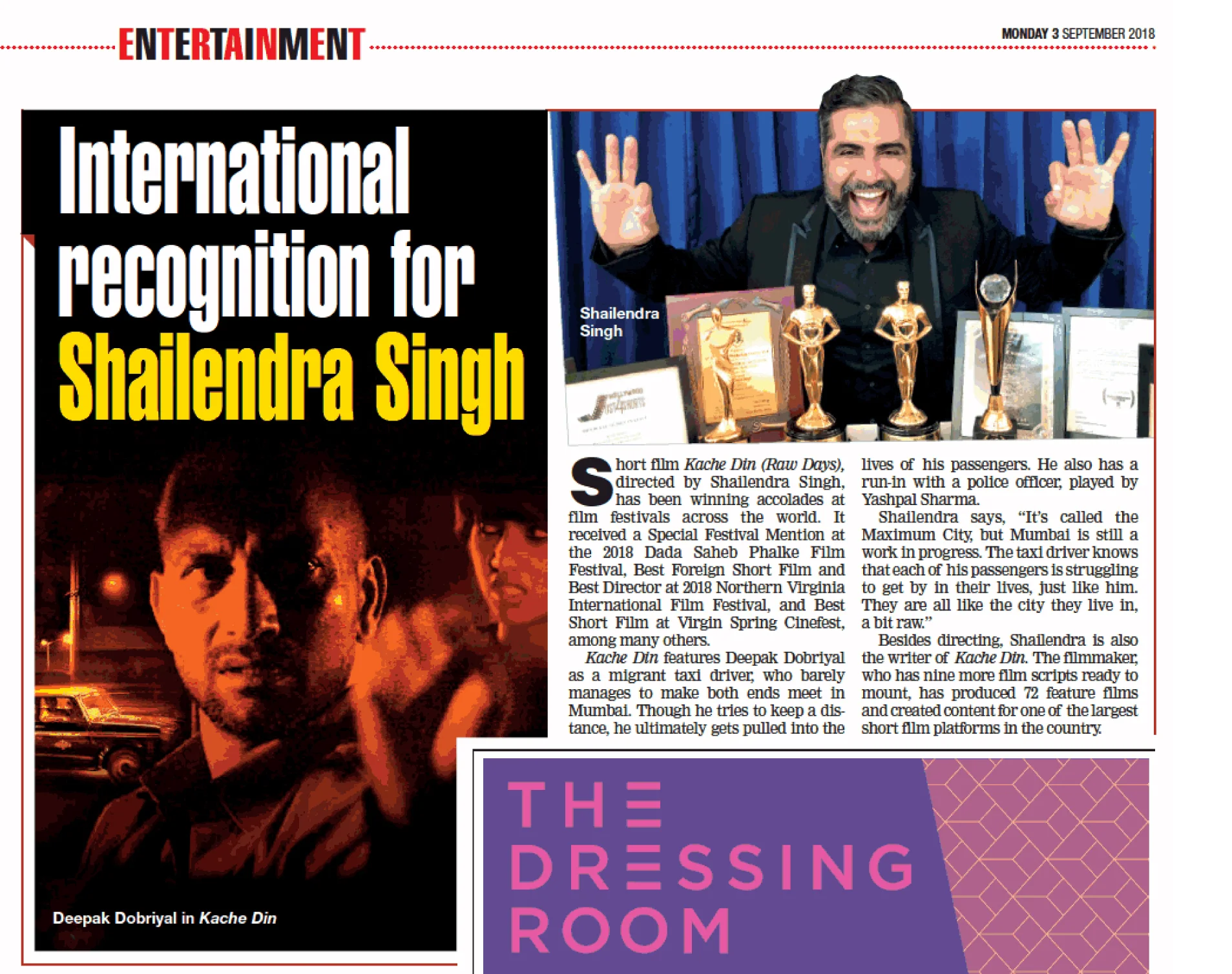 International recognition for Shailendra Singh's films. Times of India, 2018