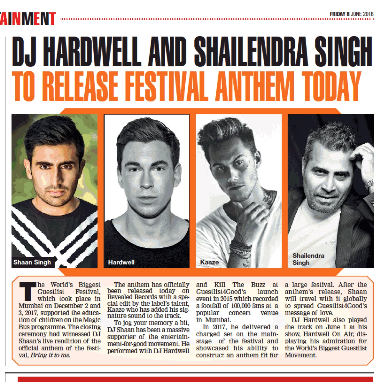 DJ Hardwell and Shailendra Singh release festival anthem, Times of India 2018