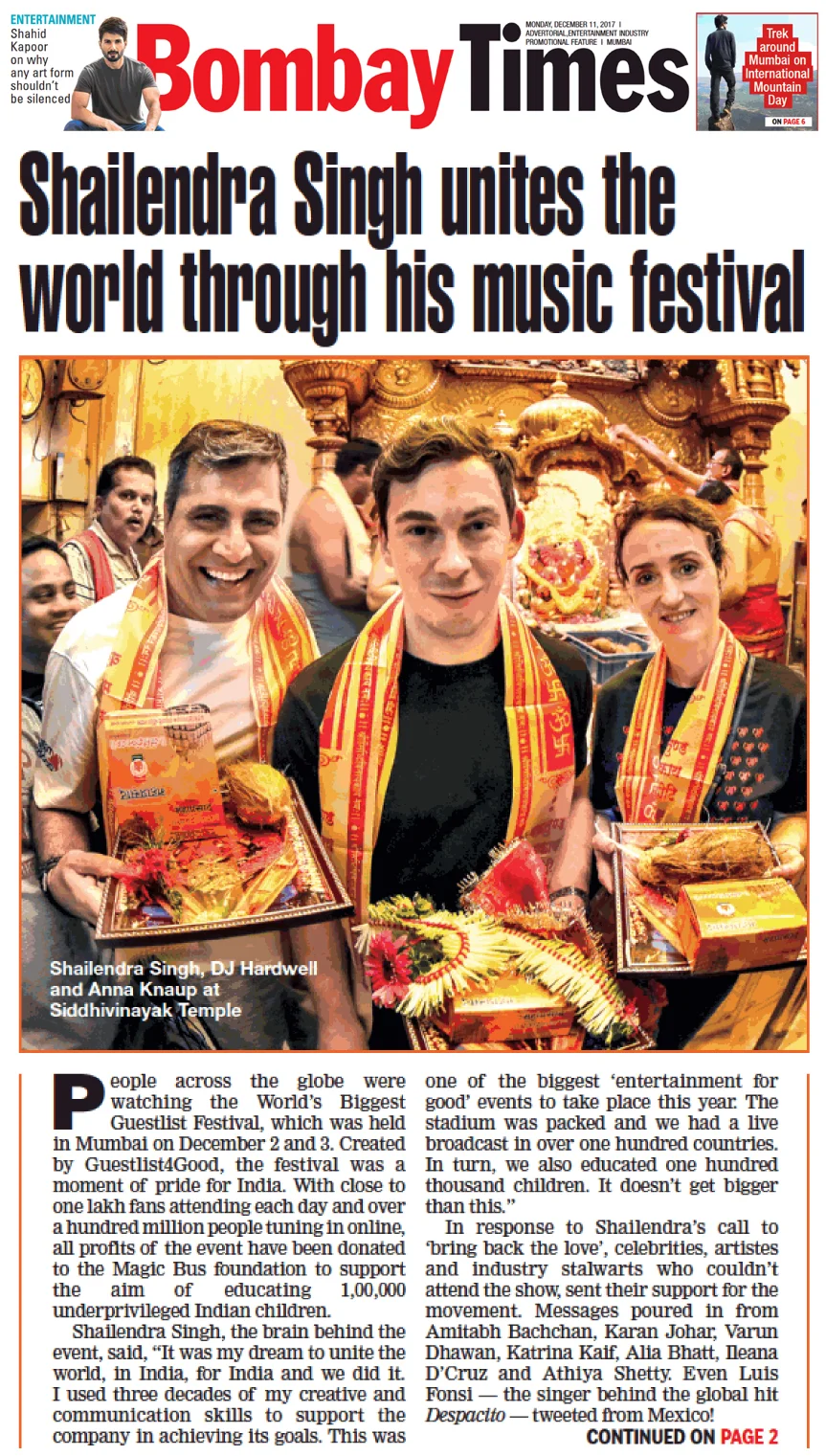 Shailendra Singh unites the world through music festival, Times of India. 2017.