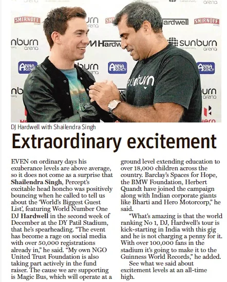 Shailendra Singh featured with Hardwell for Guestlist4Good in Midday 2015