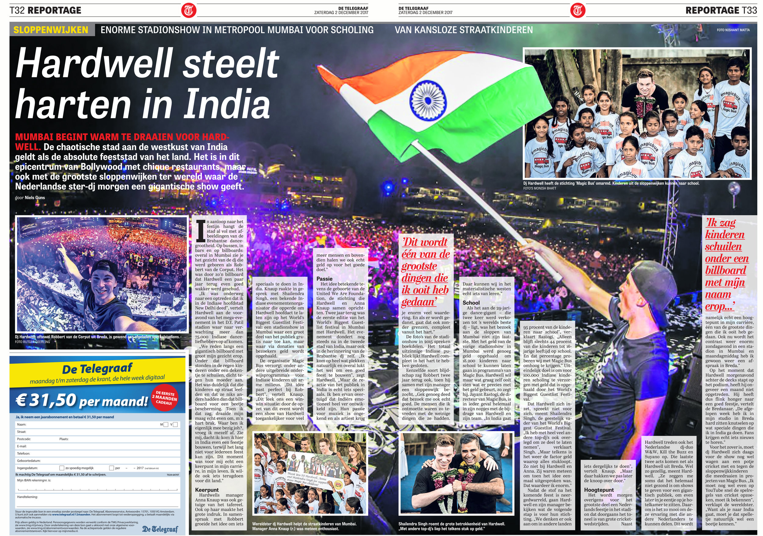 Hardwell and Shailendra Singh full spread feature in De Telegraaf, NL. Dec 2017