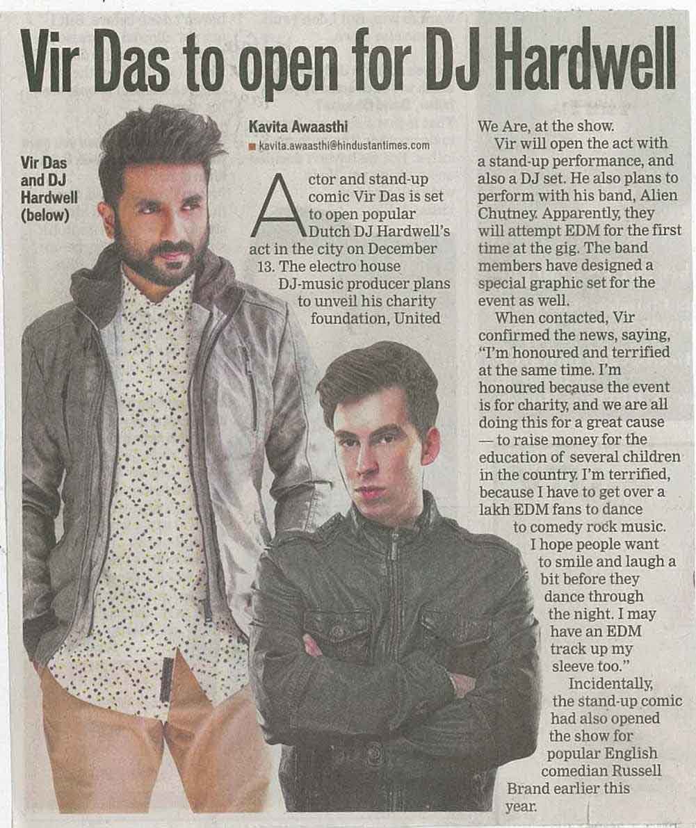 Vir Das to open for DJ Hardwell