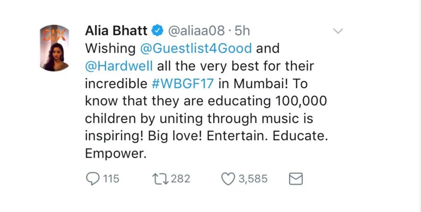 Alia Bhatt supports Guestlist4Good