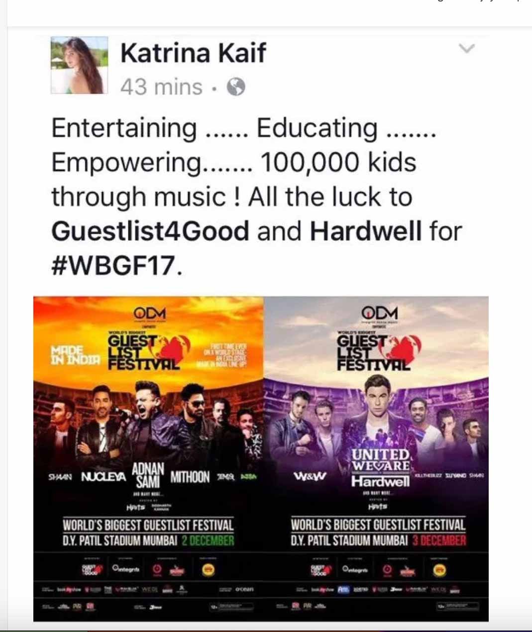 Katrina Kaif Supports Guestlist4Good