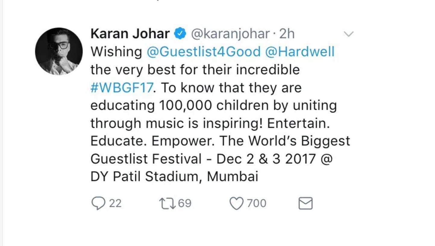 Karan Johar Supports Guestlist4Good