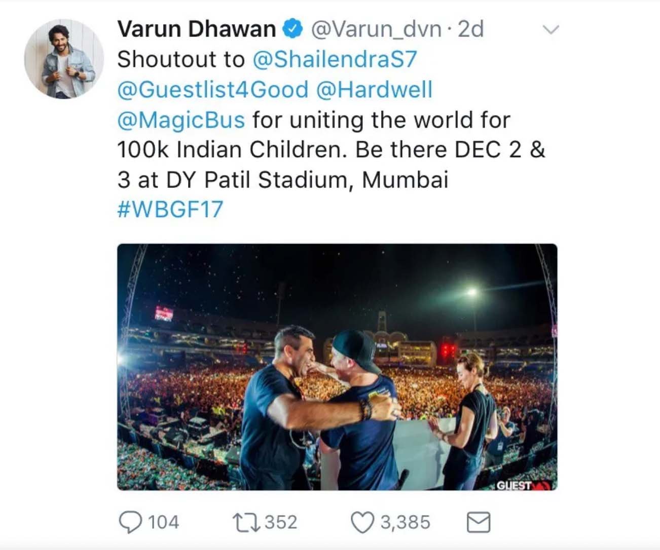 Varun Dhawan Supports Guestlist4Good