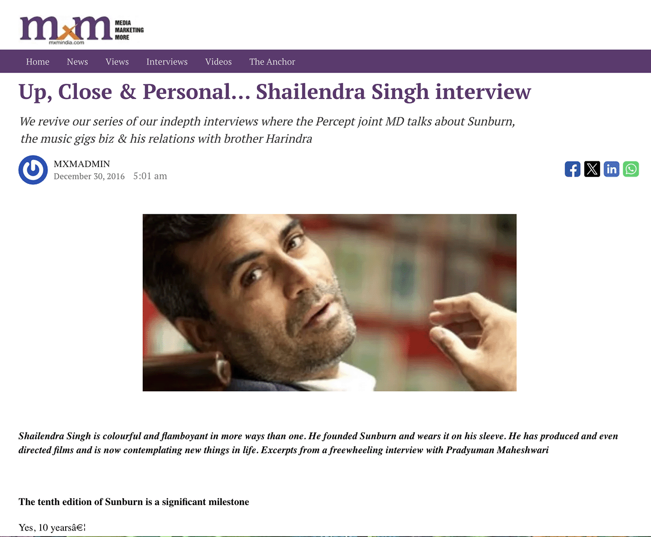 Media Marketing and More India feature interview, Up Close and Personal with Shailendra Singh