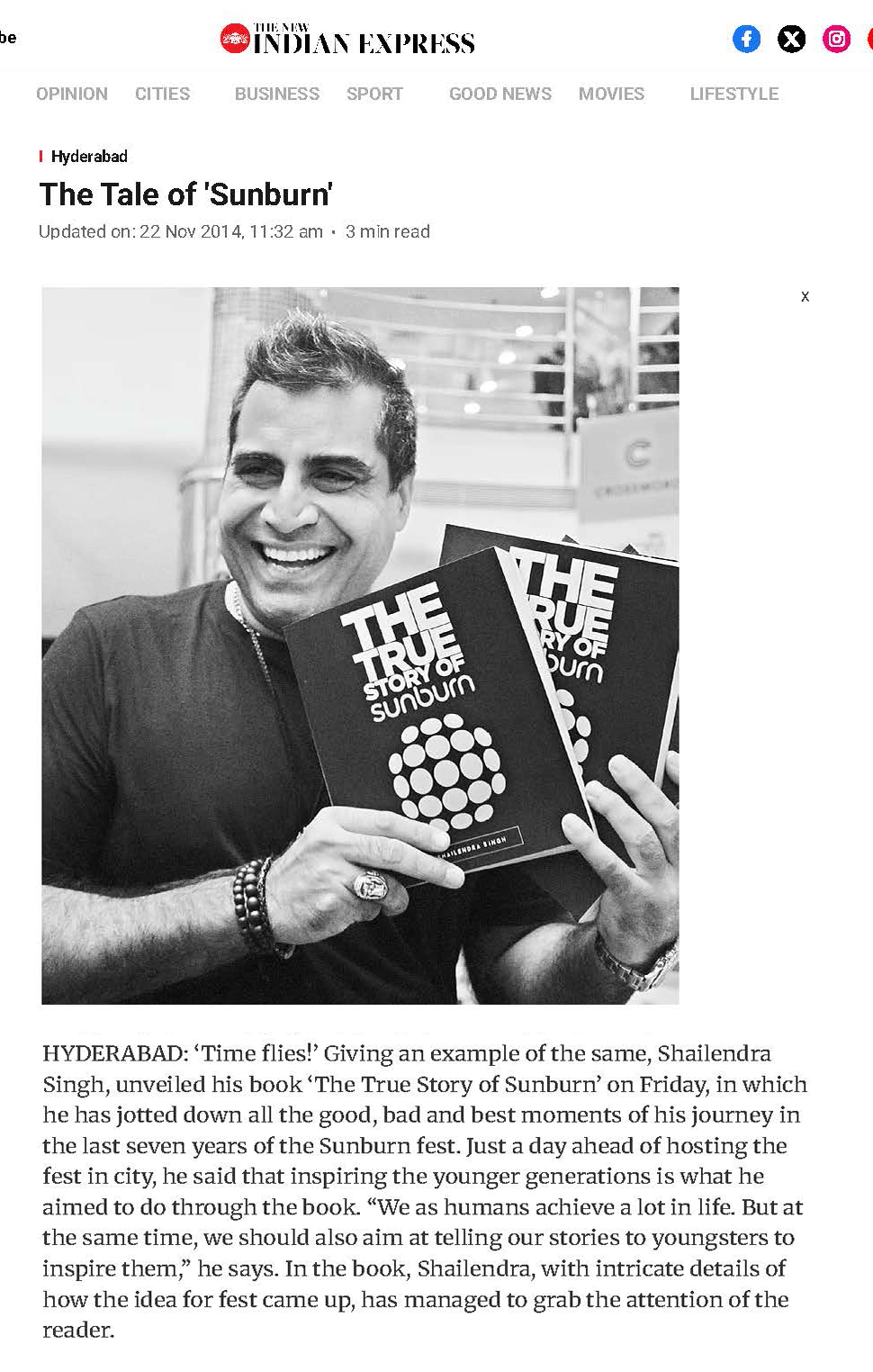 The True Story of Sunburn by Shailendra Singh reviewed in New India Express November 2014