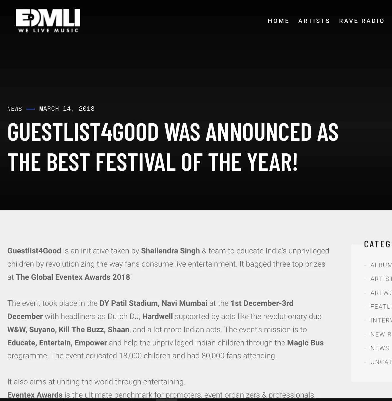 EDMLI. March 14, 2018. Guestlist4Good announced as ‘The Best Festival of the Year!’!
