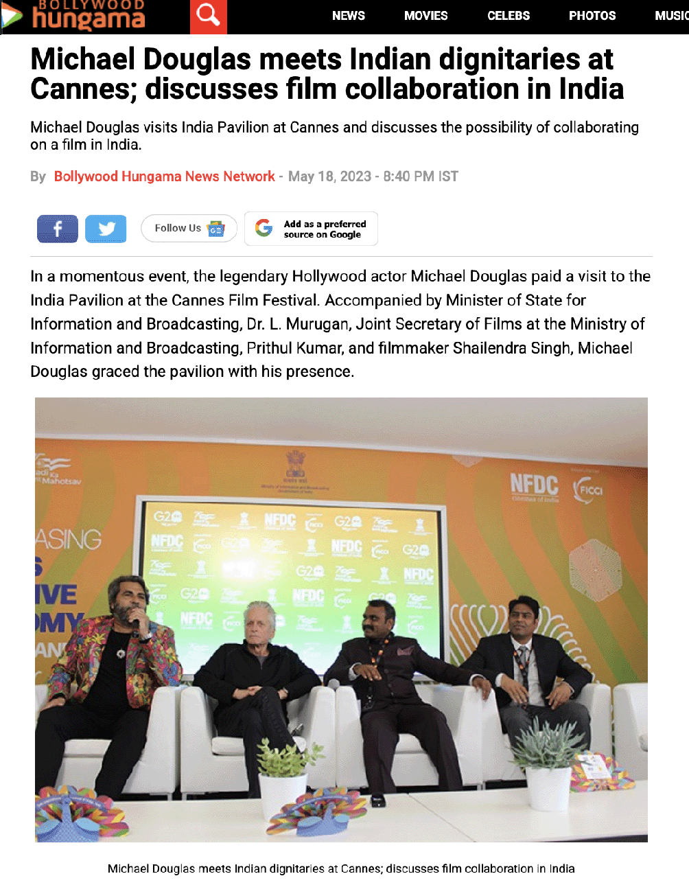 Shailendar Singh, Michael Douglas, Dr. L. Murugan and Prithul Kumar discuss Indian films, Bollywood Hungama, May 2023