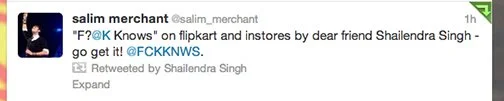 Salim Merchant tweet endorsing F?@k Knows by Shailendra Singh