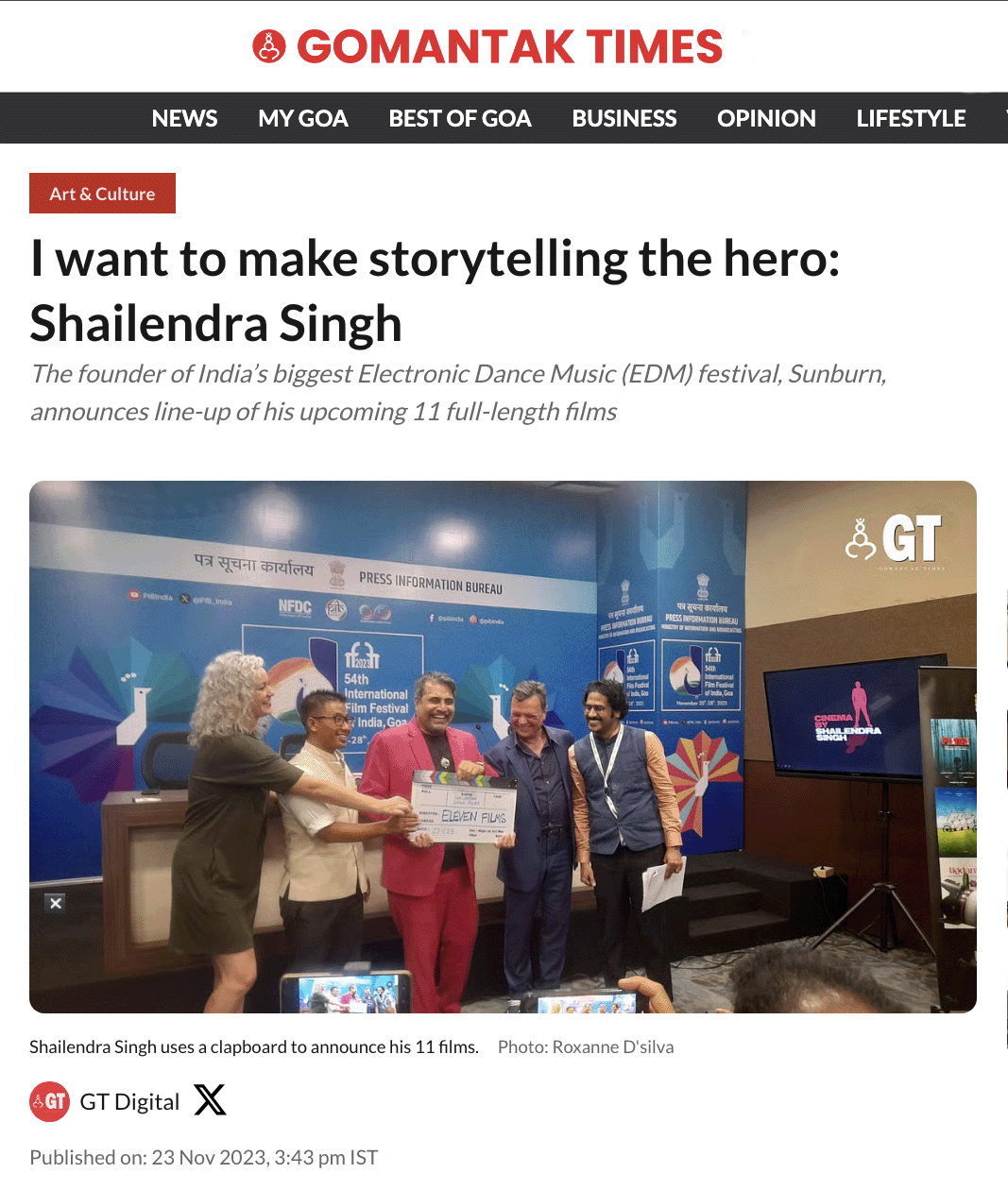 Gomantak Times — Shailendra Singh announces 11 new films IFFI 2023 Goa, I want to make storytelling the hero
