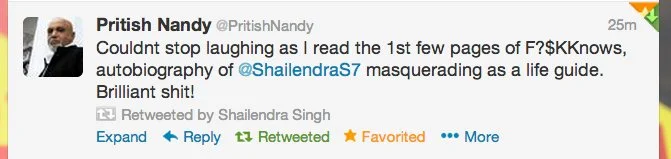 Pritish Nandy tweet endorsing F?@k Knows by Shailendra Singh — could not stop laughing