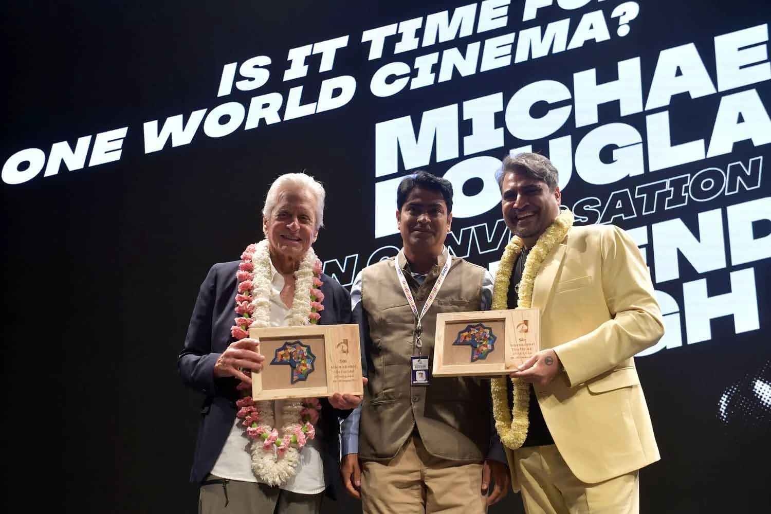Michael Douglas and Shailendra Singh in conversation at the IFFI 2023 masterclass International Film Festival of India Goa