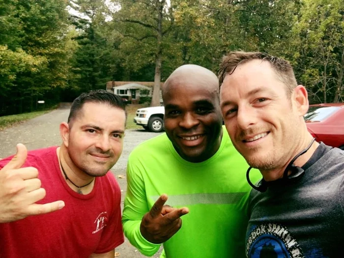 Rudy with two other Merit members, Sherwin and David, after a trail run.&nbsp;