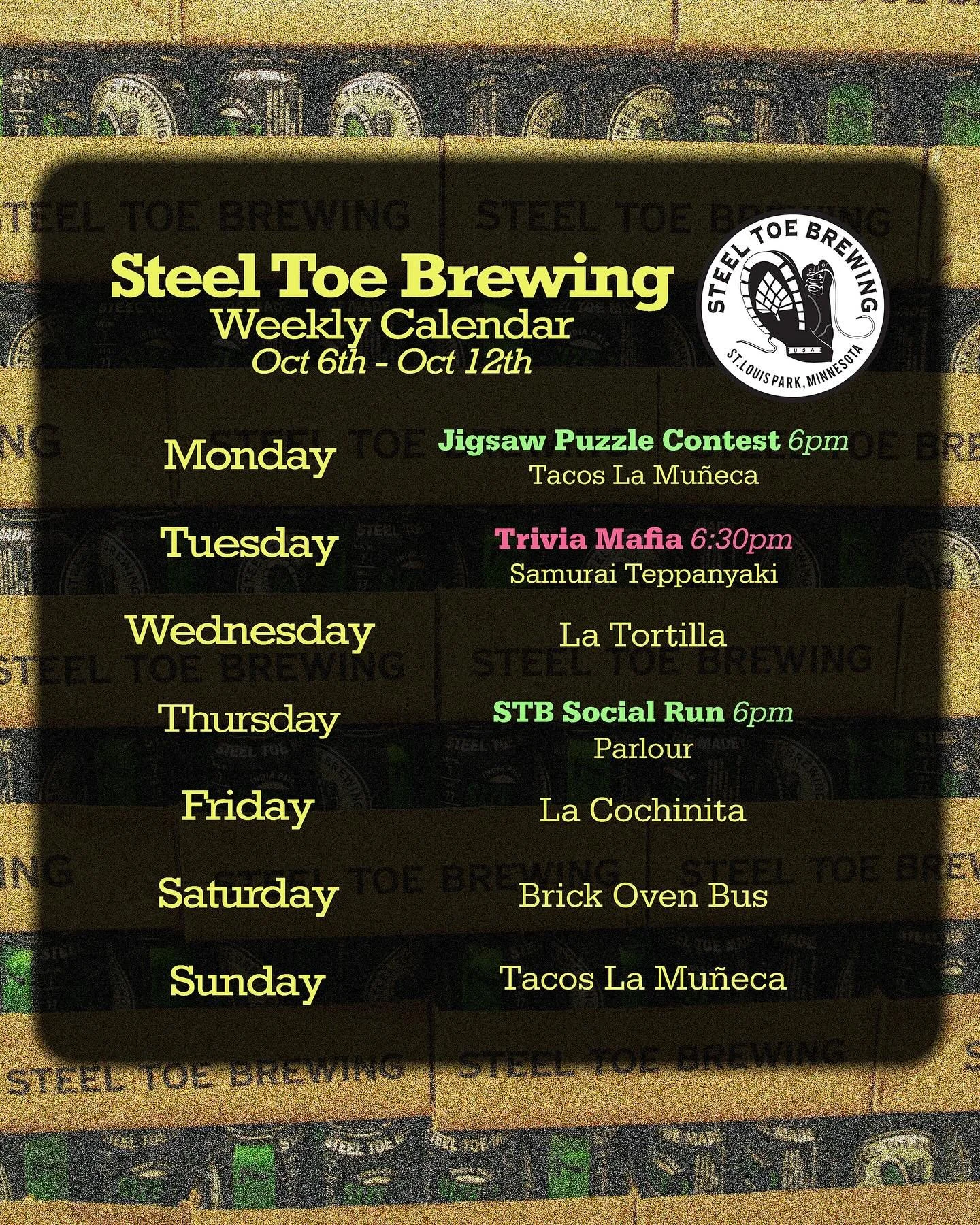 🍻🥾 STB Weekly Schedule October 6th - 12th 🥾🍻
