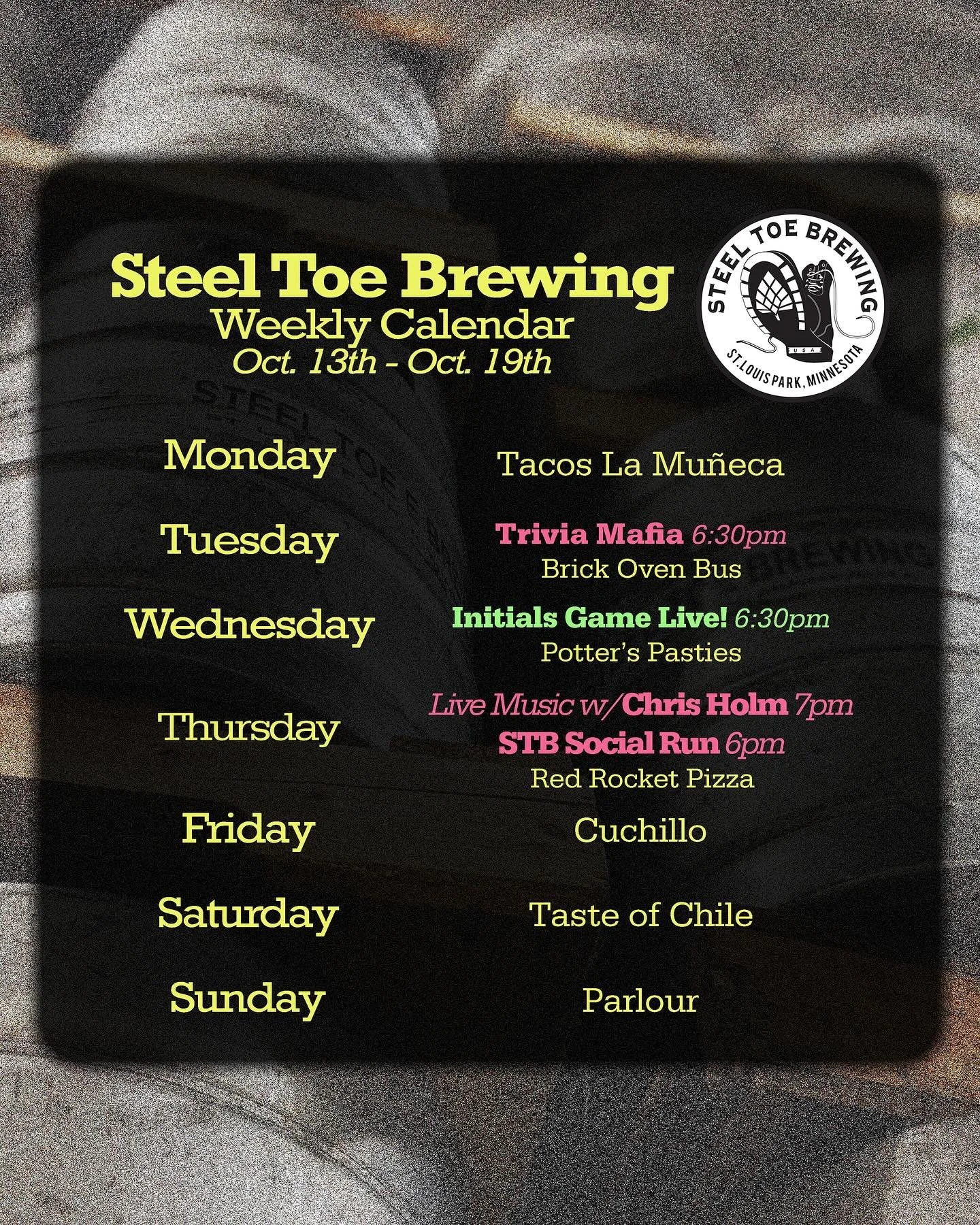 🍻🥾 STB Weekly Schedule for Oct. 13th - 19th 🍻🥾