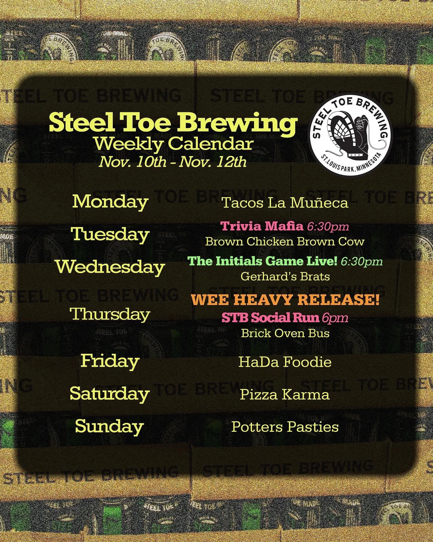 🍻🥾 STB Weekly Schedule Nov. 10th - 12th 🍻🥾
