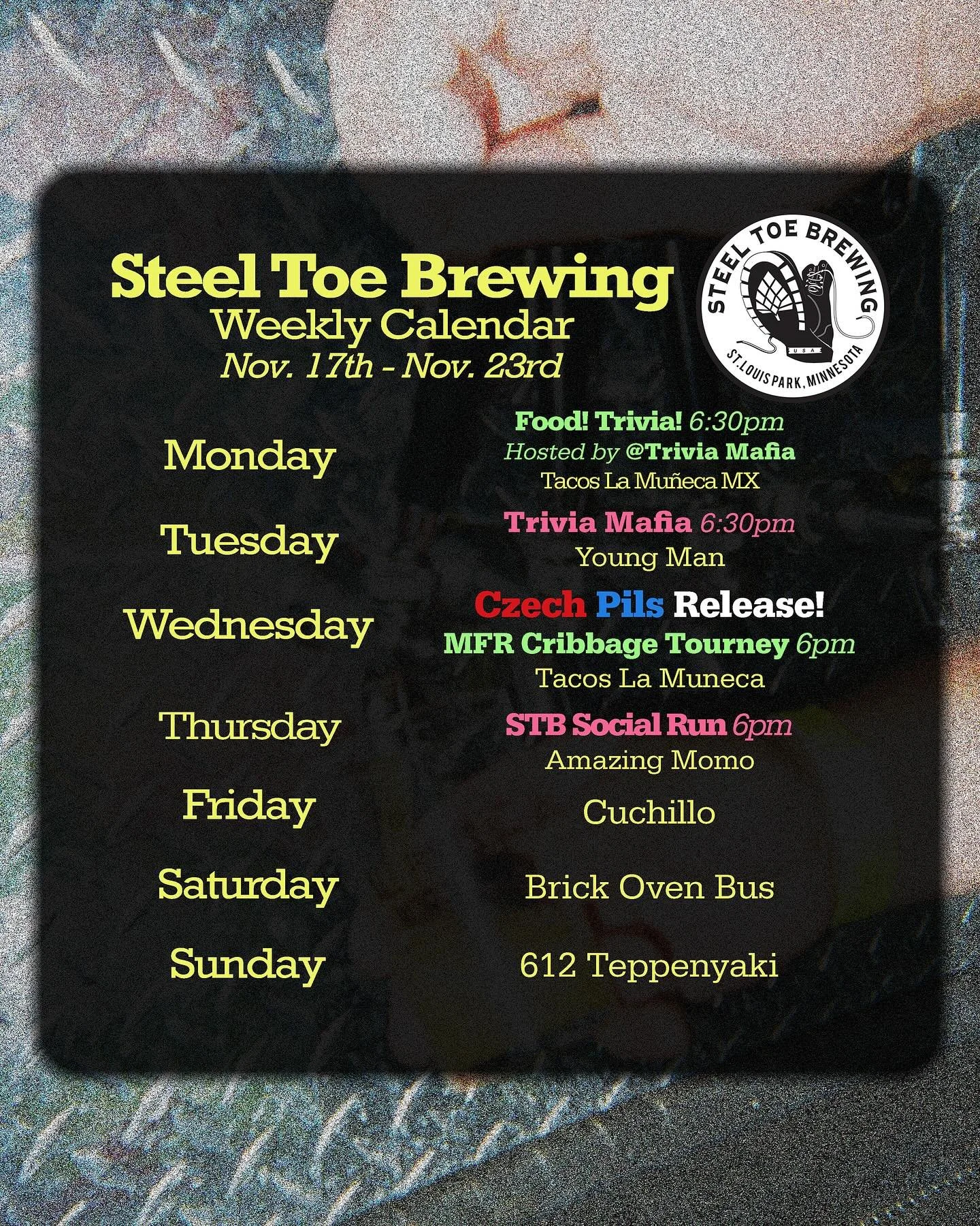 🍻🥾 STB Weekly Schedule November 17th-23rd 🥾🍻