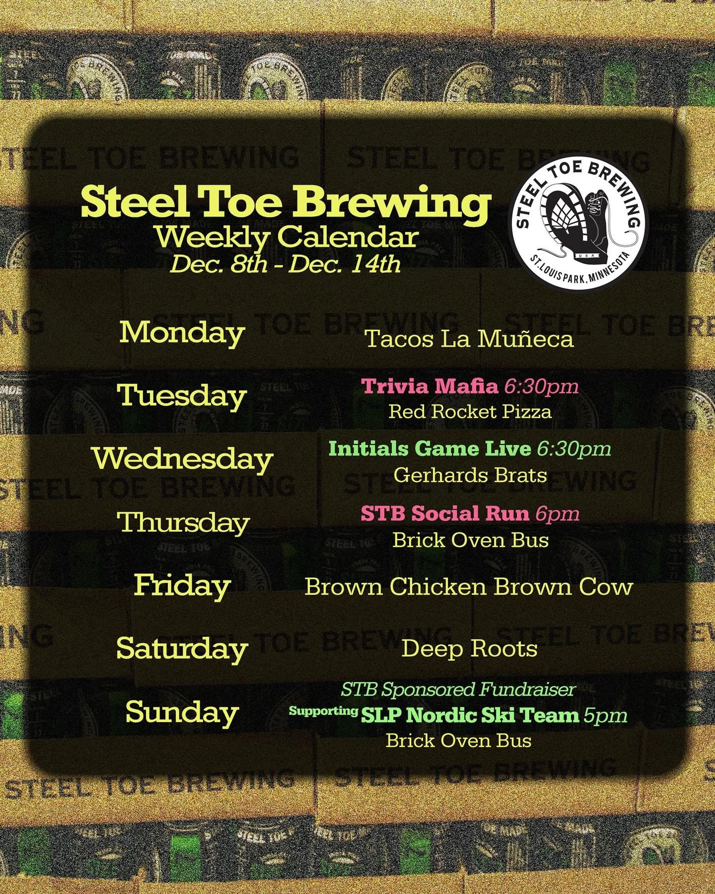 🍻🥾 STB Weekly Schedule for December 8th-14th 🥾🍻