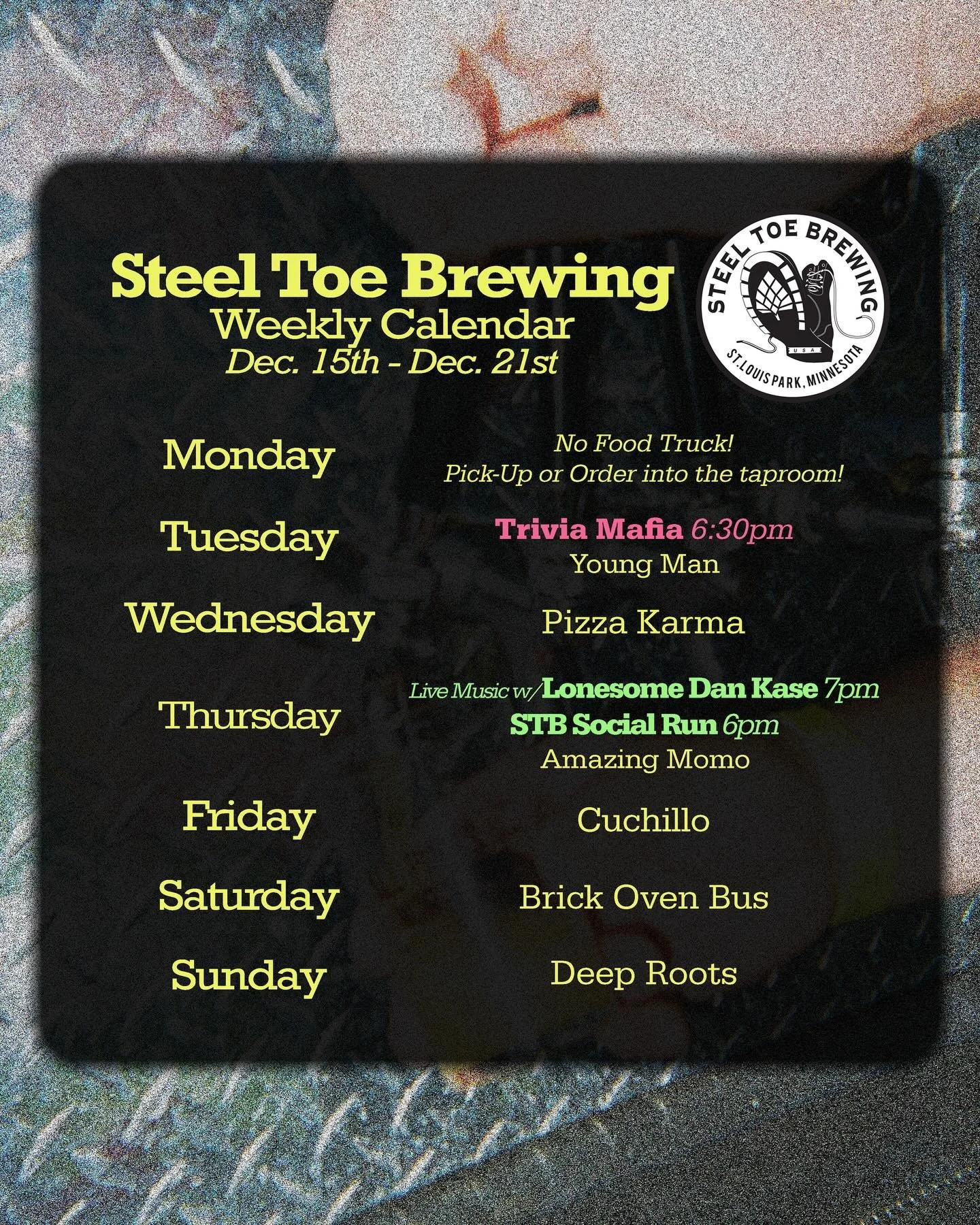 🍻🥾 STB Weekly Schedule Dec. 15th - Dec. 21st 🥾🍻