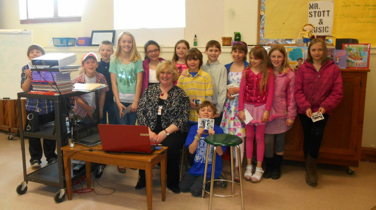 Visiting with Mrs. Dickens class at Union Elementary, Maine