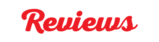The word 'Reviews' written in red script font.