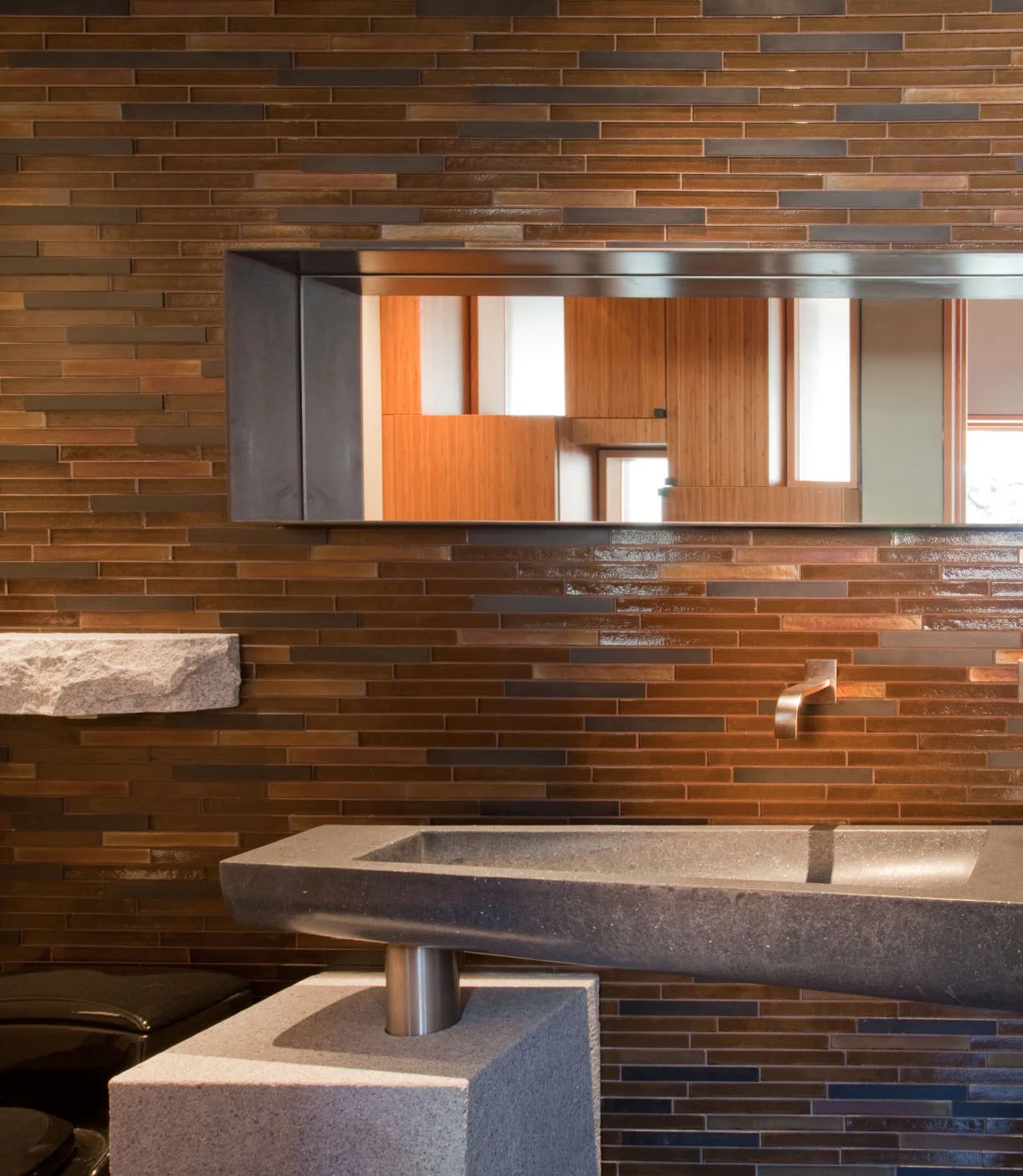 Powder room trough sink - Lake Tahoe Modern Home