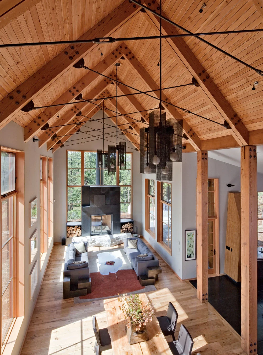 Living room from loft above - Lake Tahoe Modern Home