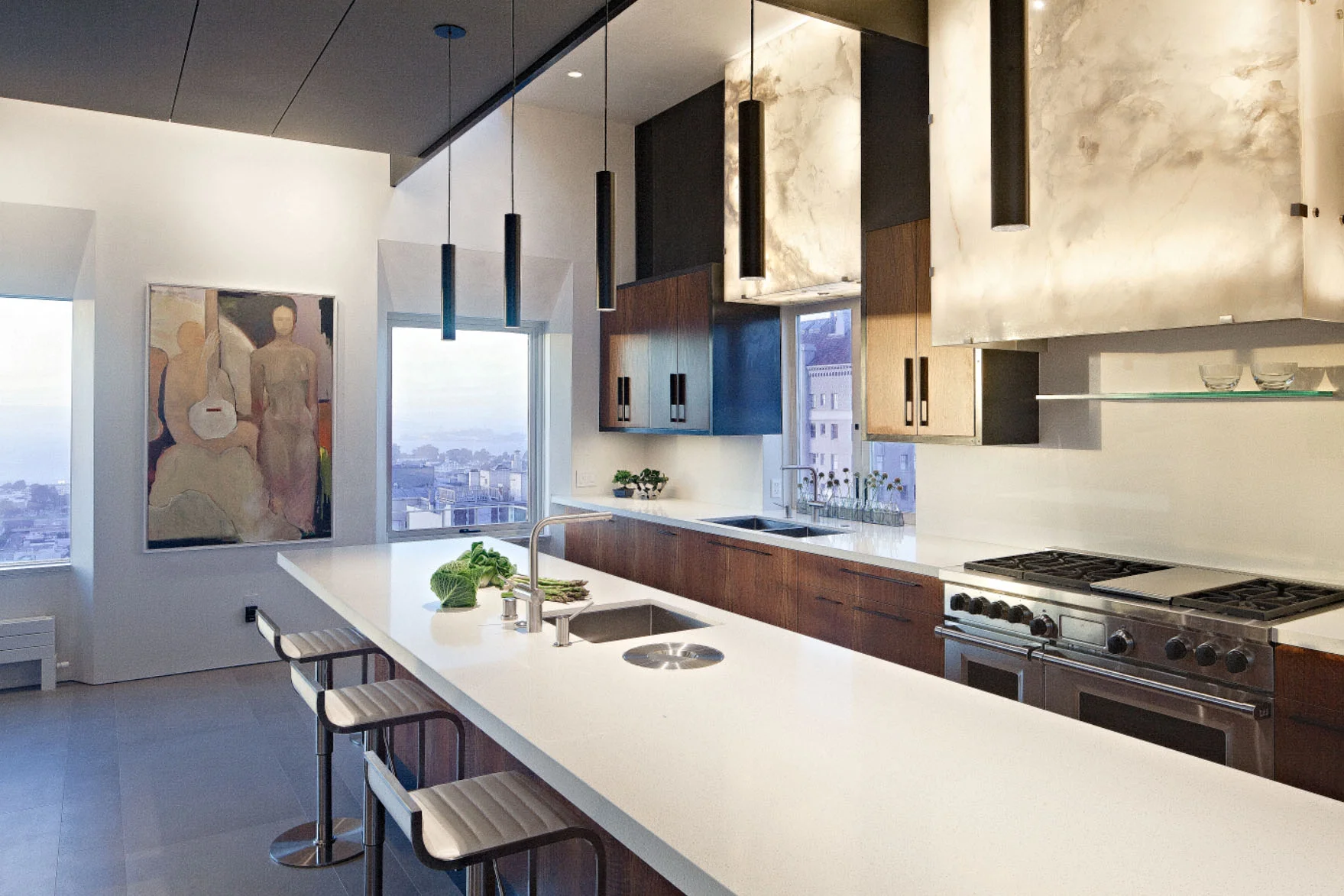 Onyx cabinets in evening - Pacific Heights Remodel, San Francisco, Modern Design 