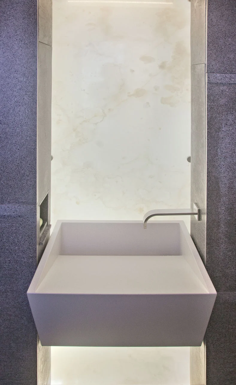 Onyx back wall to sink - Pacific Heights Remodel, San Francisco, Modern Design 
