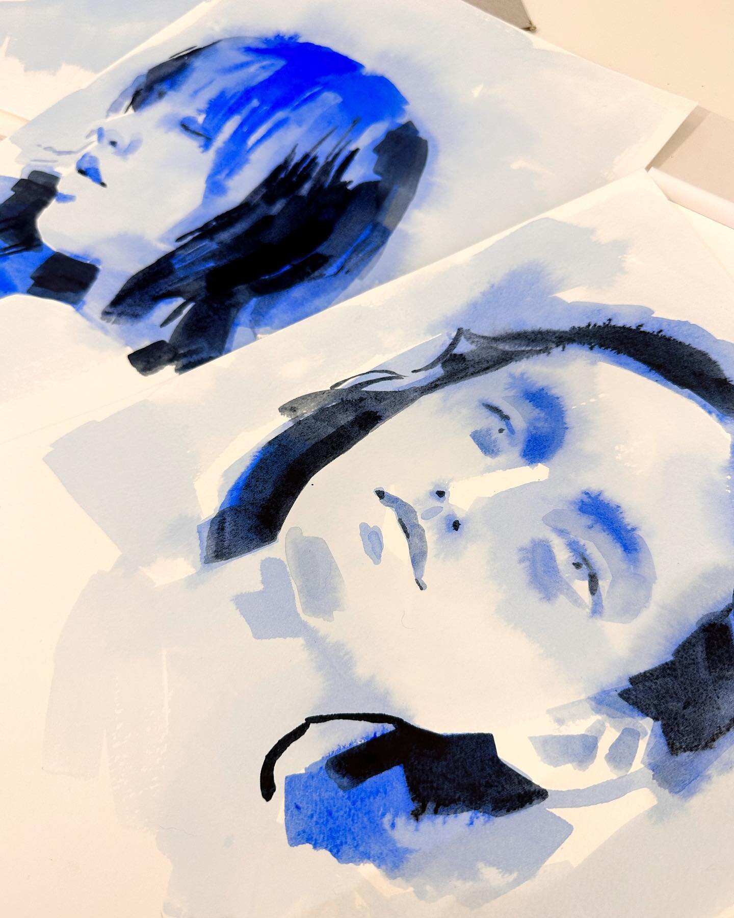 Moved out of sketchbook to loose leaves  of watercolor paper tonight. 
.
.
.
#watercolorpainting 
#watercolorportrait 
#watercolorartist 
#watercolorsketch 
#portraitartists 
#portraitpainter 
#inkandwatercolor 
#inkpainting 
#bluepainting 
#paintedp