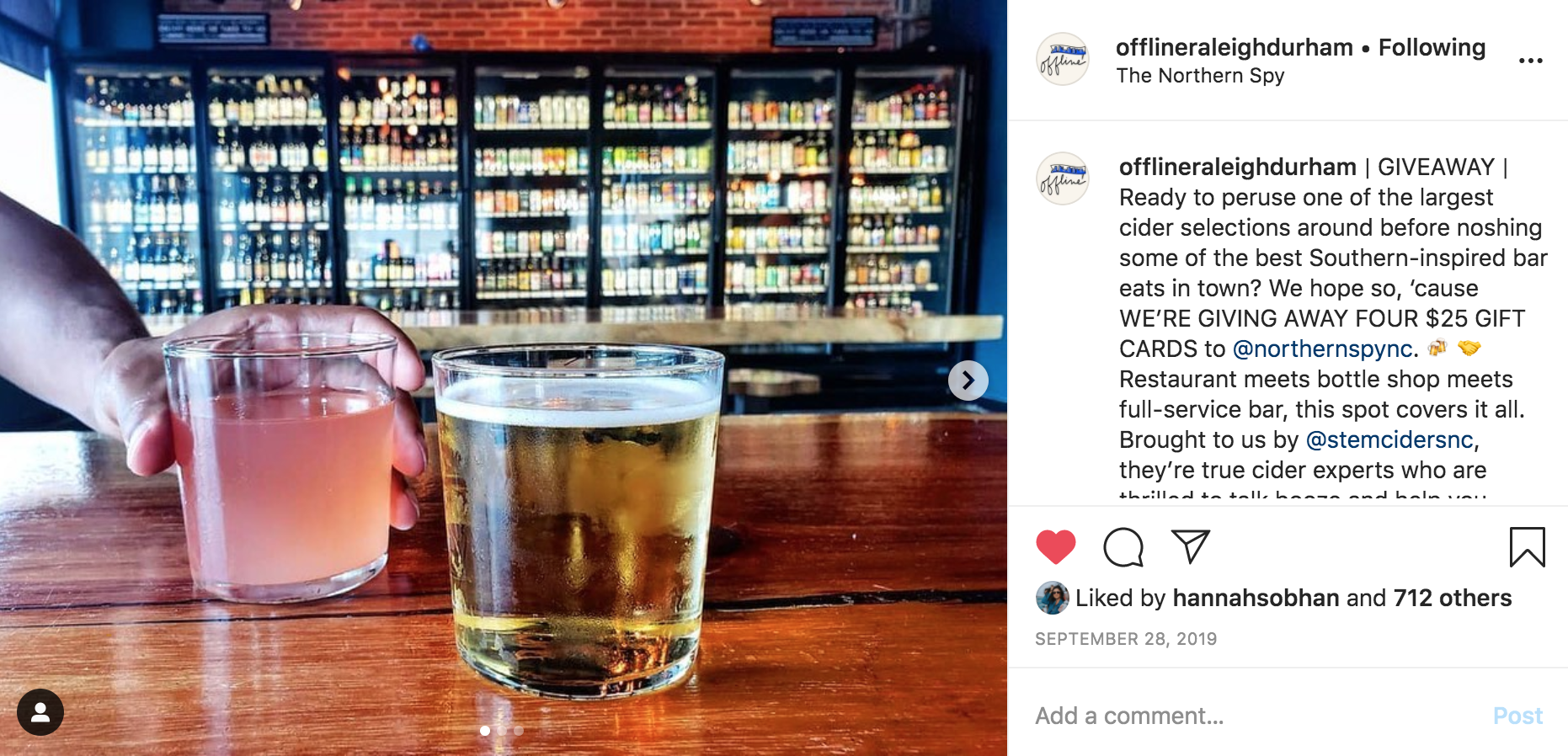 Content for Offline from a local restaurant and bottle shop