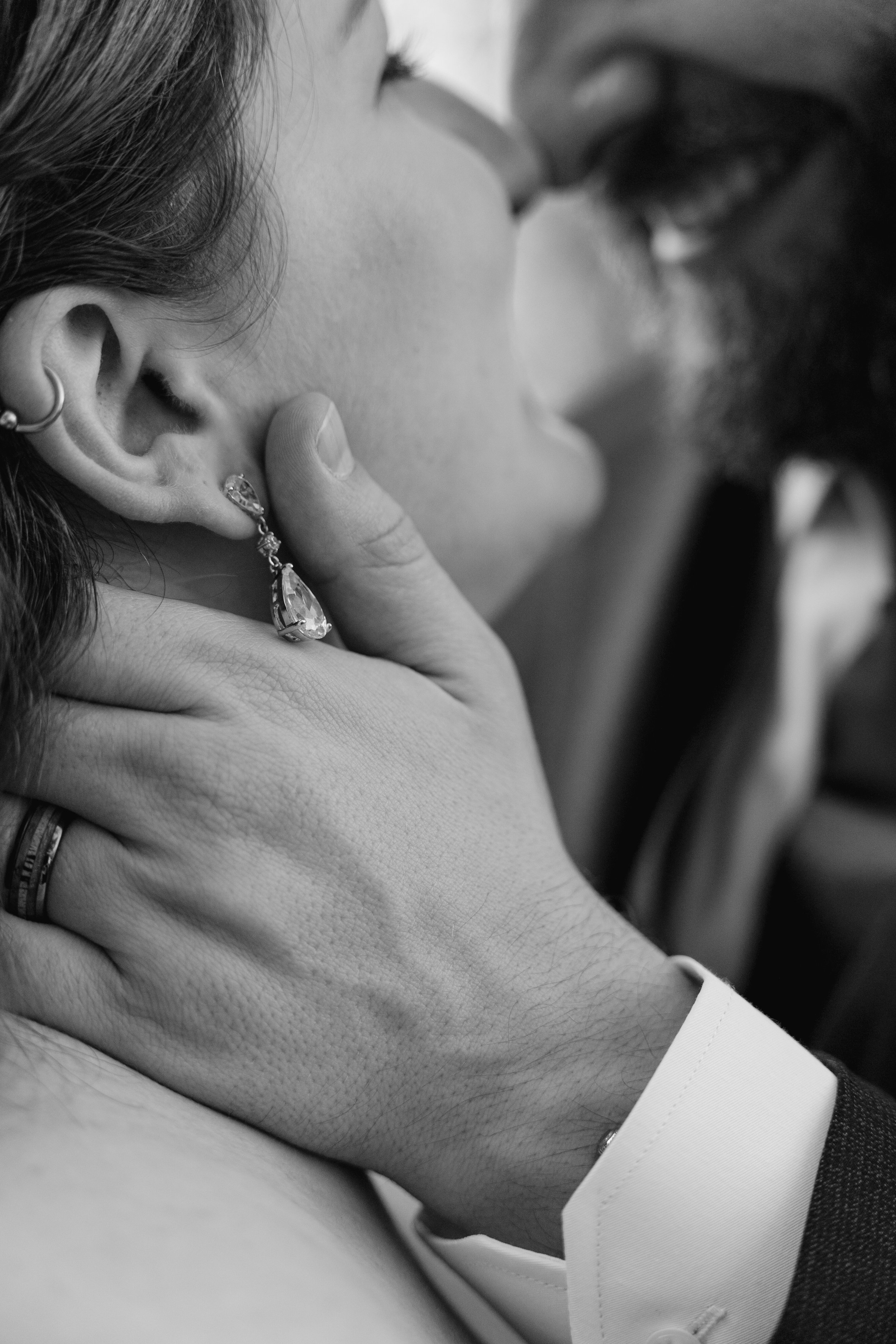 Close up photo of a bride and groom on their wedding day