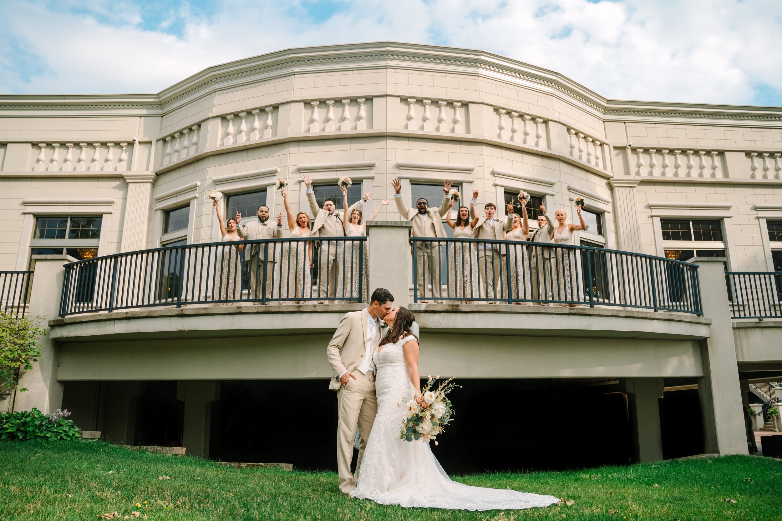 Veterans Terrace in Burlington Wisconsin has an amazing balcony to use for wedding day photos