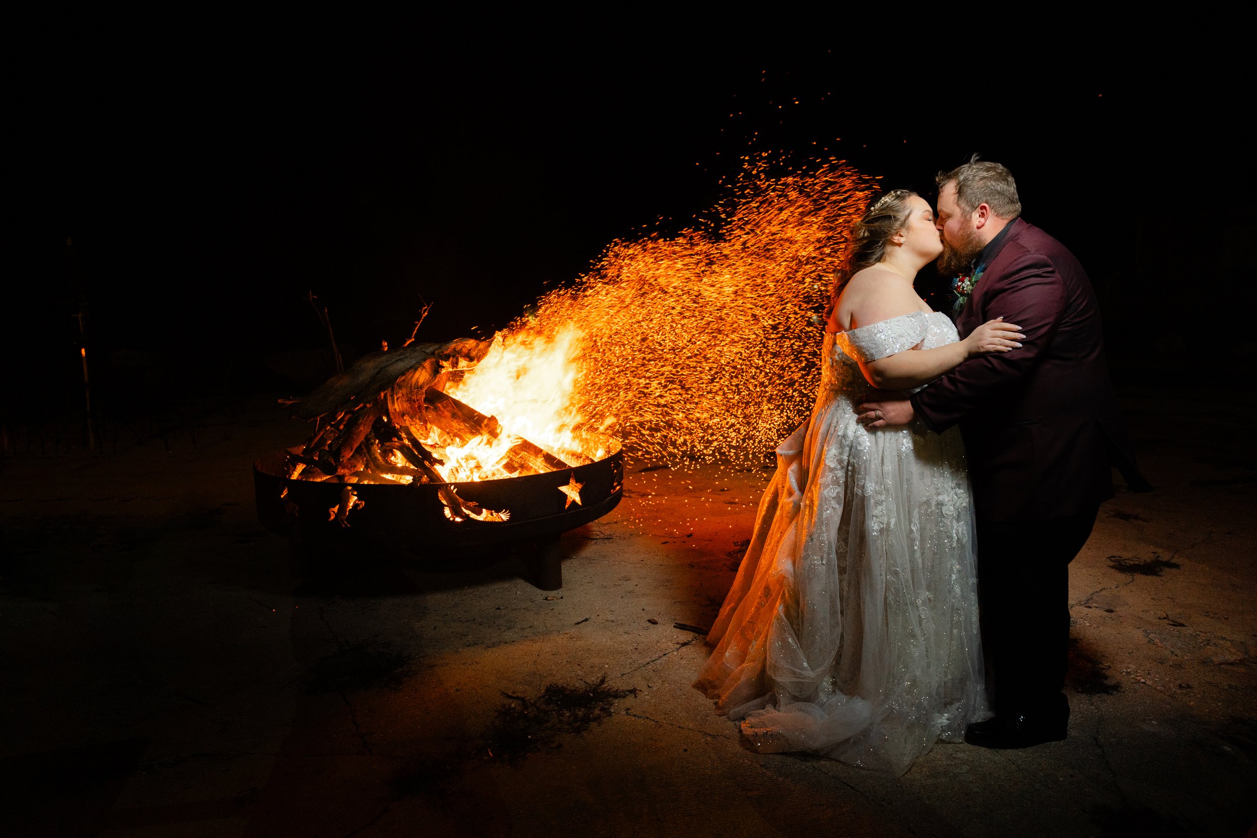 Wedding day photos with fire