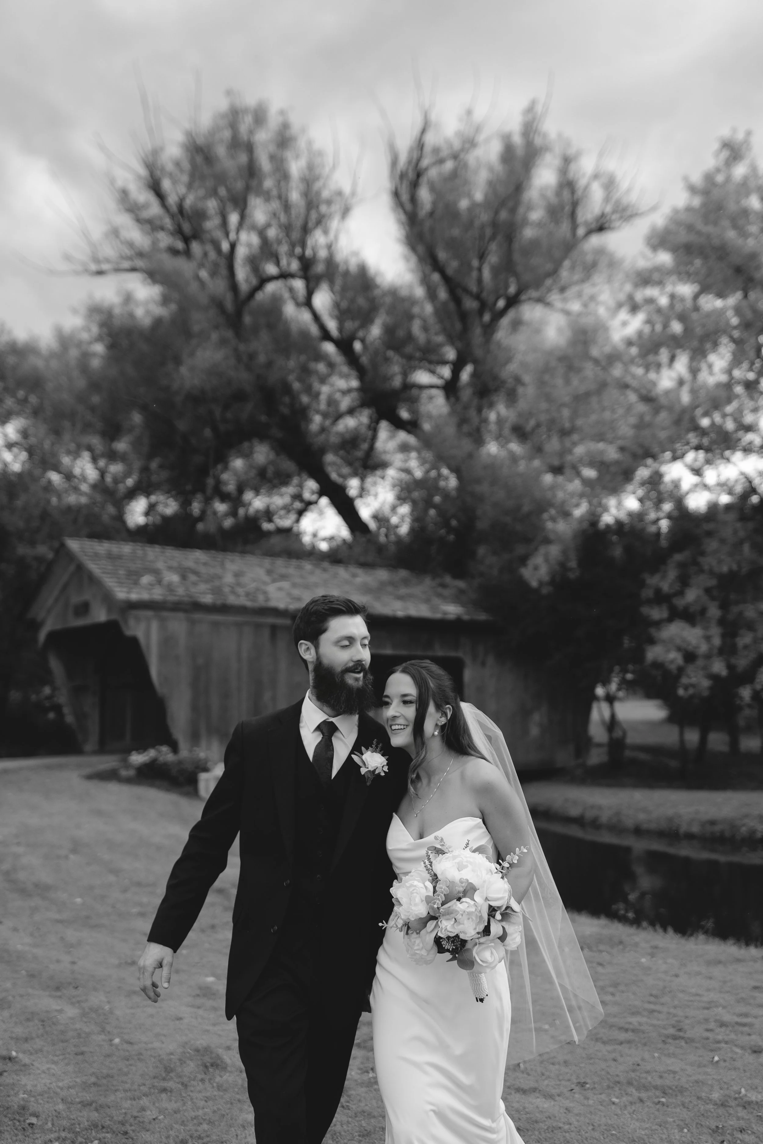Wisconsin wedding couple laughing