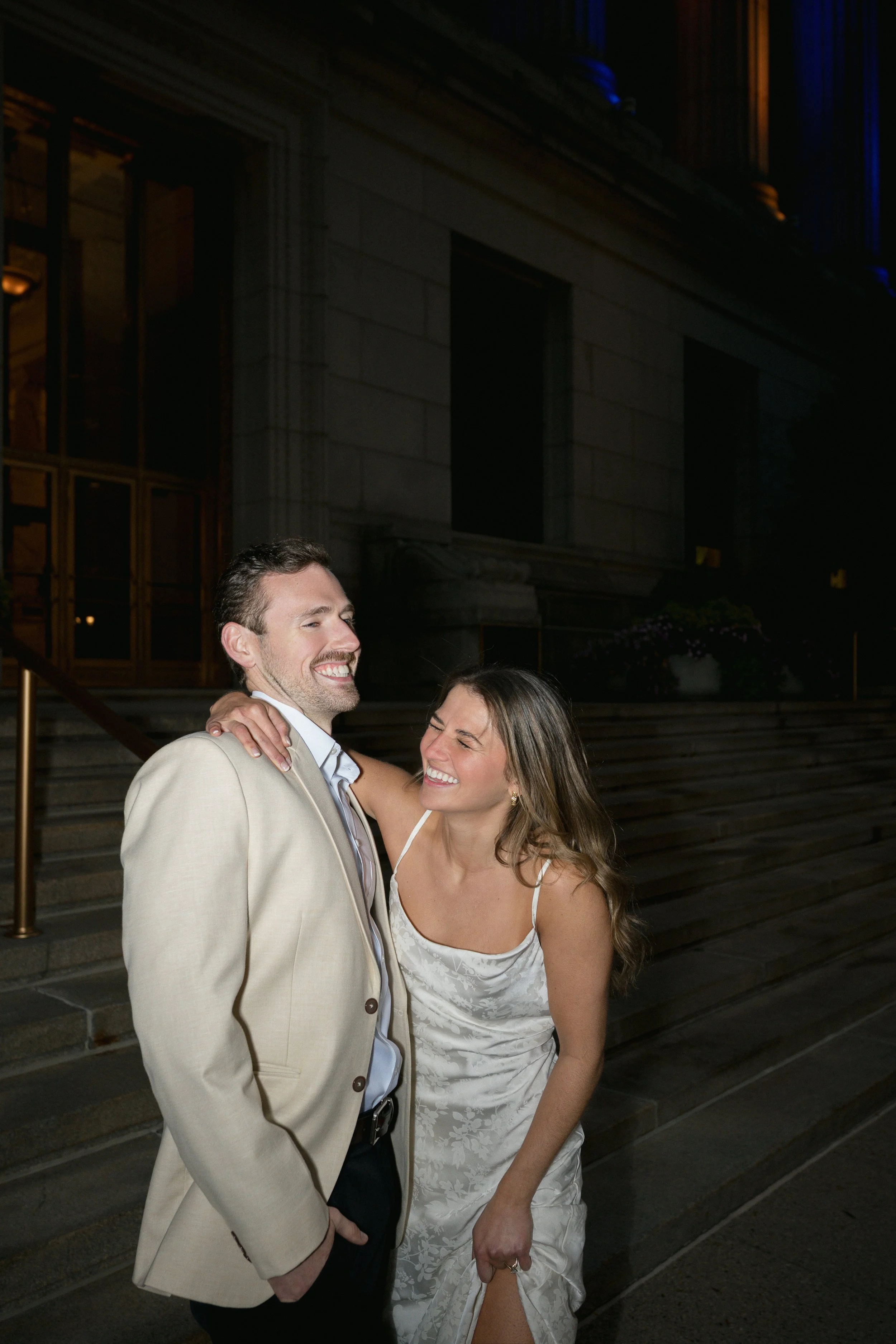 Candid engagement photos with direct flash in Milwaukee