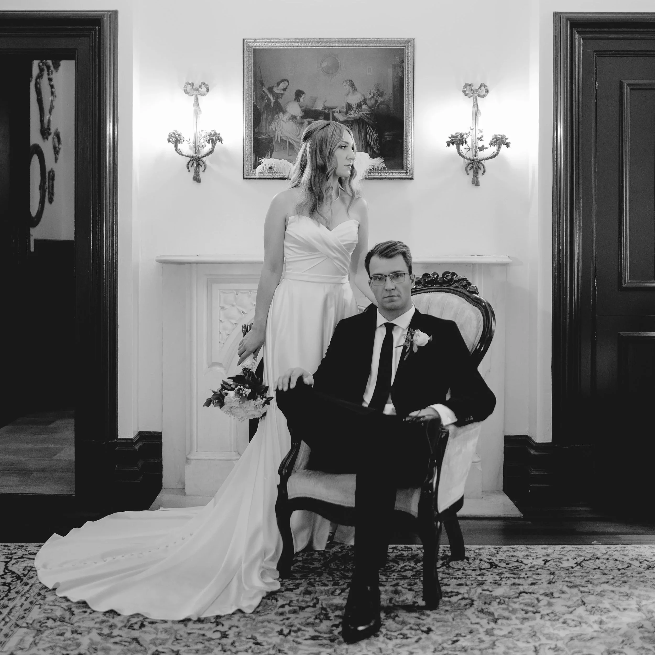Editorial indoor wedding portrait at The Fitzgerald in Milwaukee by Taber Lacie Photo