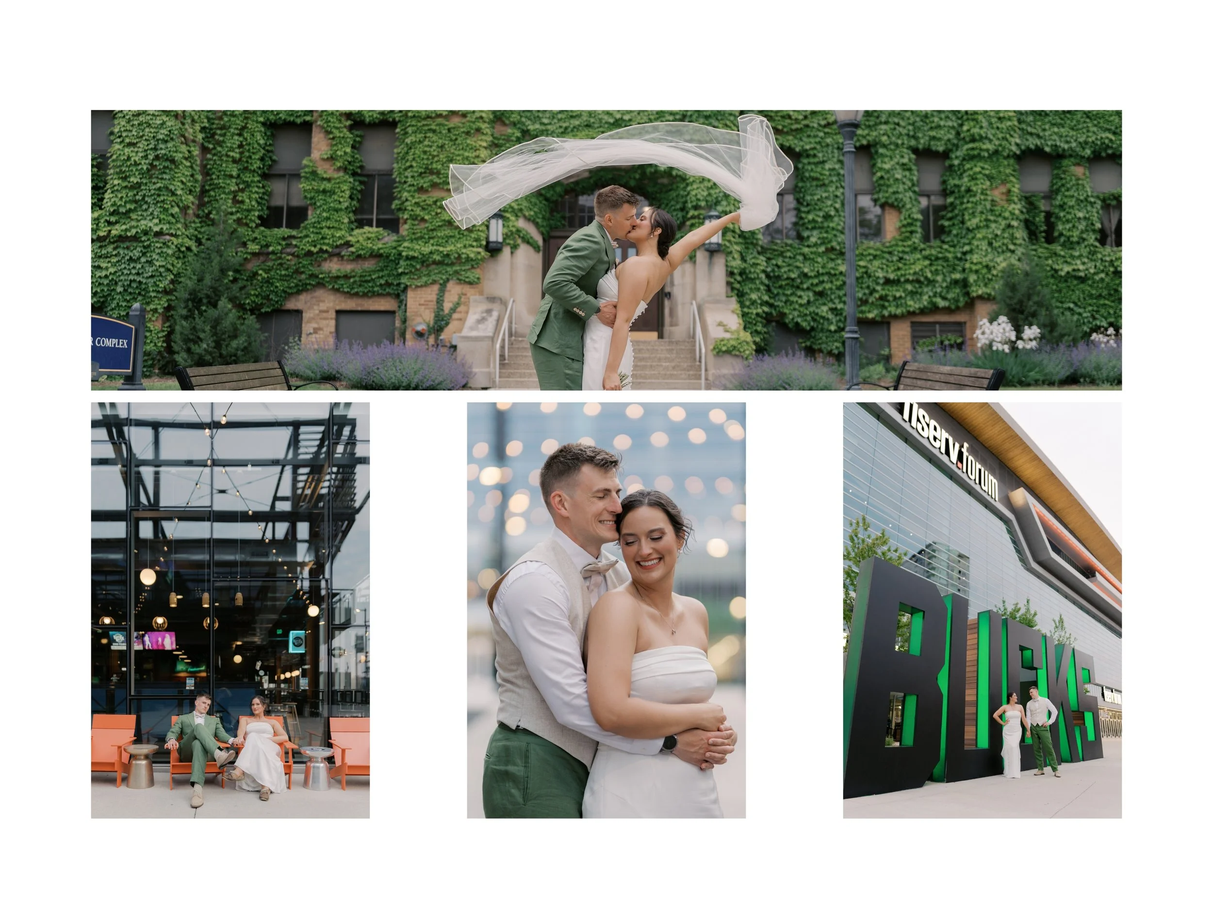 Collage of nearby photo locations around Turner Hall Ballroom in Milwaukee, Wisconsin for wedding portraits