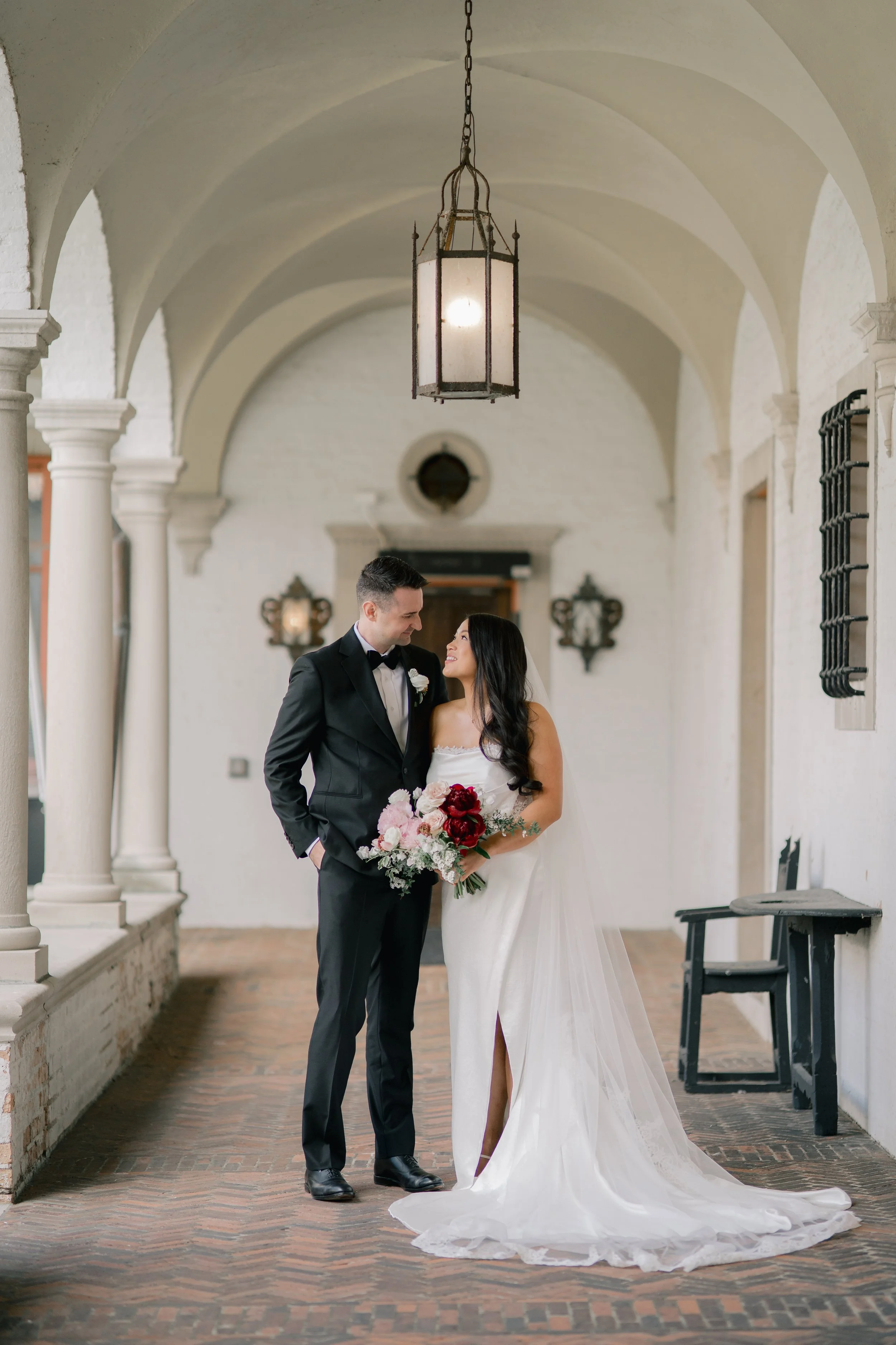 Romantic and classic wedding portraits at Villa Terrace Museum & Gardens overlooking Lake Michigan